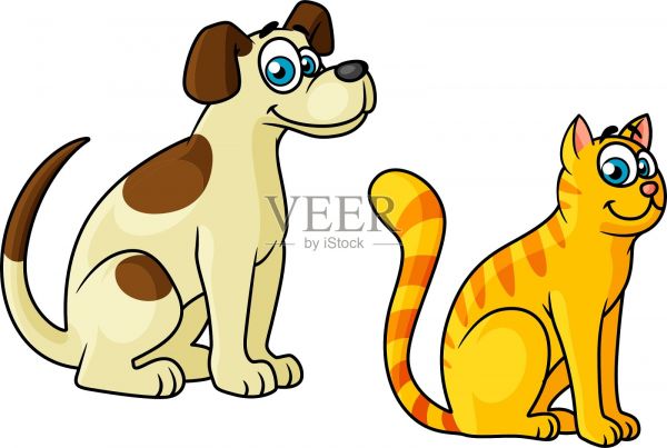 可爱快乐的卡通猫和狗宠物插画图片素材