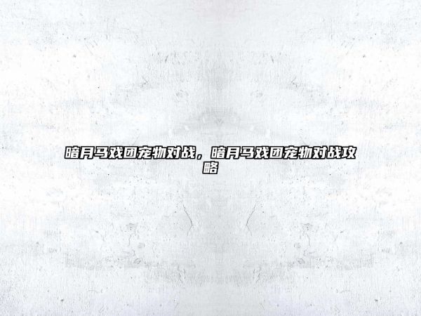 暗月马戏团宠物对战，暗月马戏团宠物对战攻略
