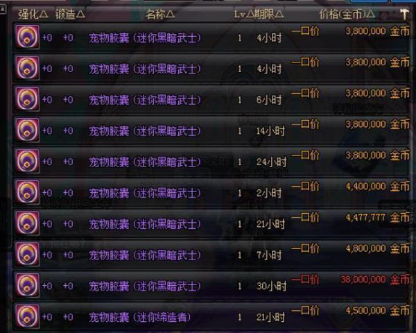 DNF拍卖行可买到的宠物