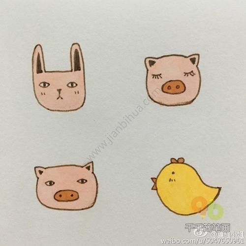 素材库 表情包 4组萌萌动物头像简笔画 4组萌萌动物头像简笔画