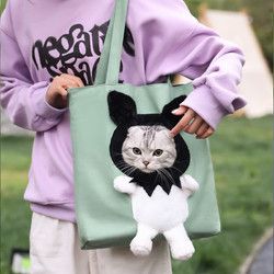 moorpet 摩宠 猫包 宠物包可露头 猫咪外出便携帆布包可爱宠物袋遛猫手提宠物包 绿色可爱兔（小型宠物5斤内）