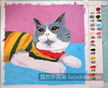 囧囧有神的猫咪怎么画？穿毛衣的小猫油画步骤有哪些？