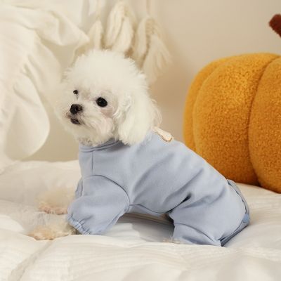 华元宠具(HOOPET)狗狗衣服全包护肚子泰迪比熊博美小型犬宠物小狗冬季四脚居家打底 S背长26.5cm建议5-7斤 熊宝宝四脚护肚衣蓝德绒款
