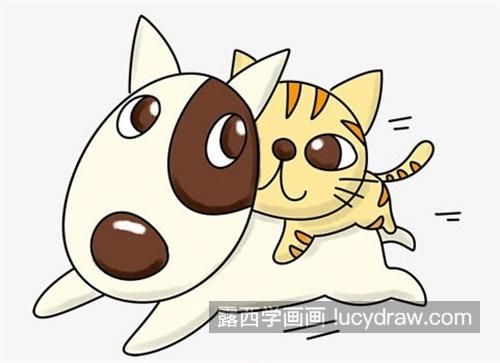 小狗和小猫彩色简笔画绘制教程 漂亮乖巧的小狗和小猫简笔画怎么绘制
