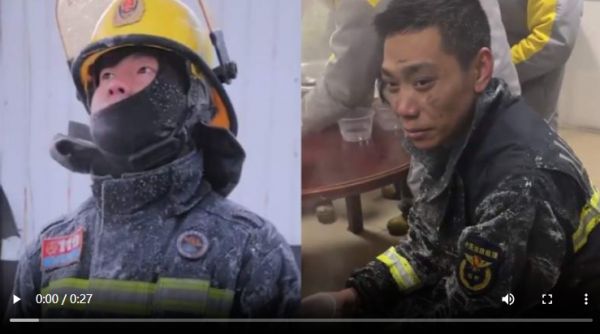 心疼！消防员完成灭火任务身上结满冰霜