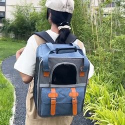 贝尼宠 猫包太空舱保暖结实抓不烂防风 外出双肩宠物狗包不变形猫背包 猫包带扣蓝拼橙12斤内防应激