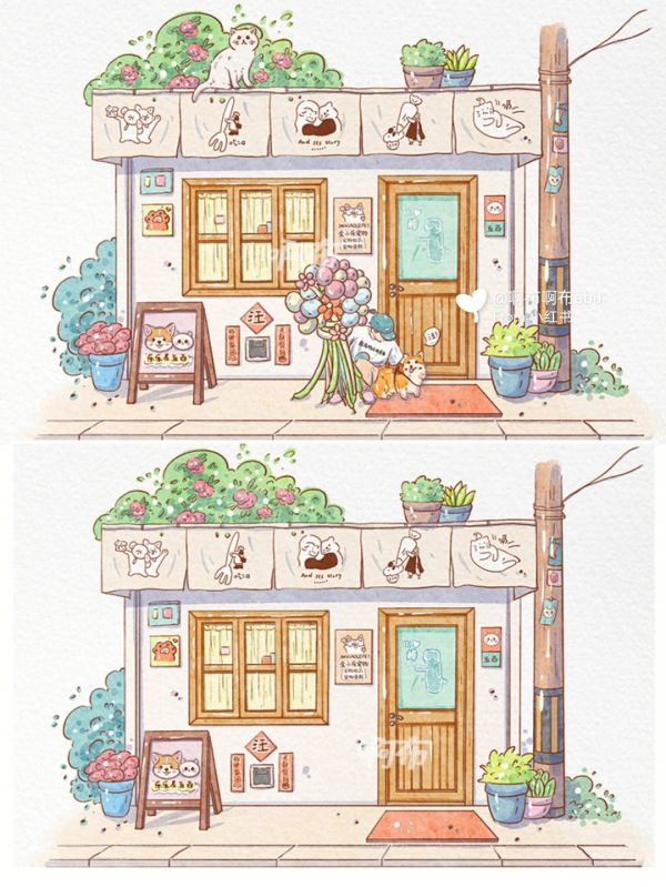 宠物店淡彩插画