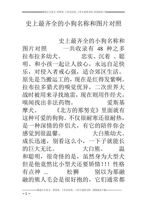 史上最齐全的小狗名称和图片对照