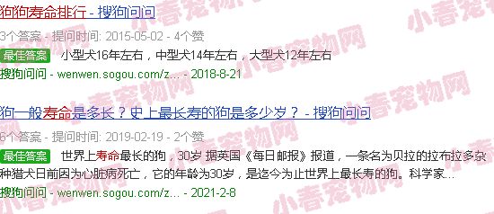 狗的寿命排行榜