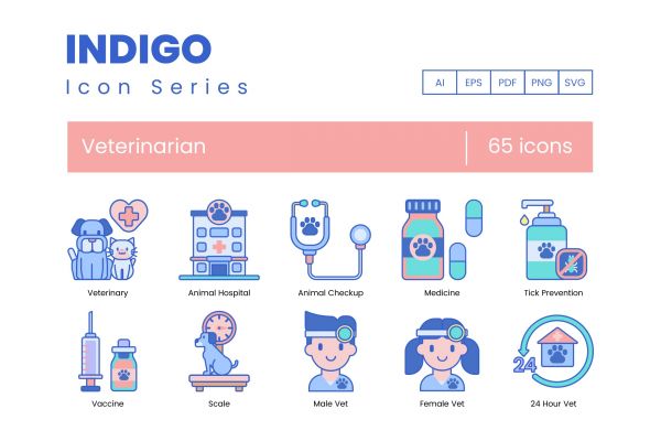 65个宠物医院描边风图标源文件下载65 Veterinary Icons Indigo Series插图