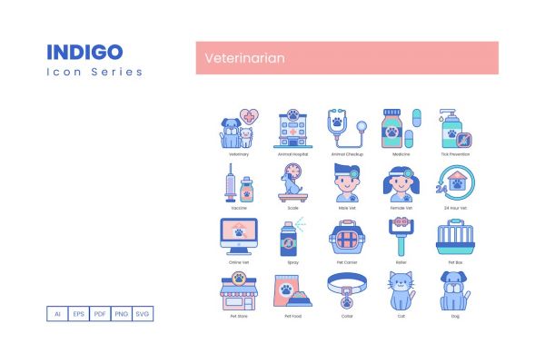 65个宠物医院描边风图标源文件下载65 Veterinary Icons Indigo Series插图1