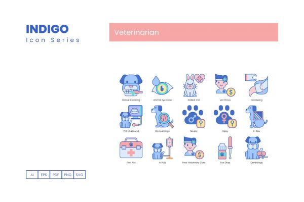 65个宠物医院描边风图标源文件下载65 Veterinary Icons Indigo Series插图4