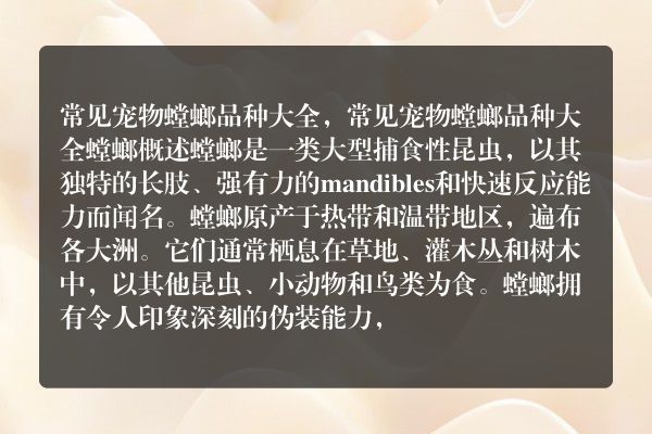 常见宠物螳螂品种大全，常见宠物螳螂品种大全