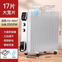 奥克斯（AUX）电油汀家用17片取暖器静音大功率省电室内加热器油丁灯町钉 白色升级17片 3档智能温控2500w