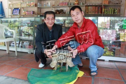 周先生(左)买下这只鳄龟想放生