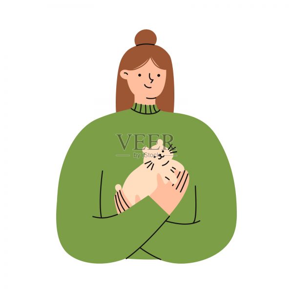 抱着宠物仓鼠的女人。快乐的家畜主人。平面矢量插图。插画图片素材