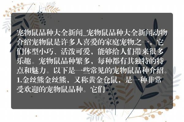 宠物鼠品种大全新闻_宠物鼠品种大全新闻