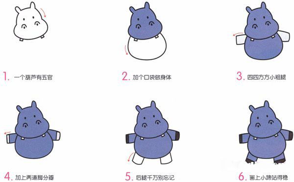  可爱小河马简笔画图片教程素描彩图-www.qqscb.com