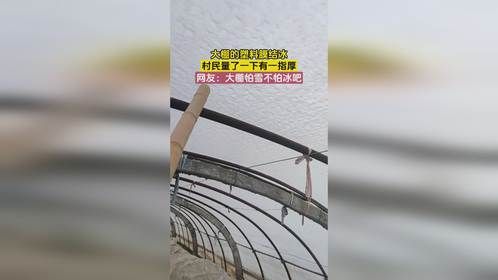 大棚的塑料膜结冰，村民量了一下有一指厚，网友：大棚怕雪不怕冰吧