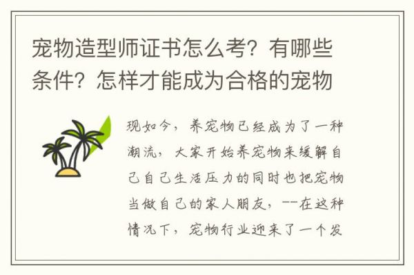 宠物造型师证书怎么考？有哪些条件？怎样才能成为合格的宠物美容师？