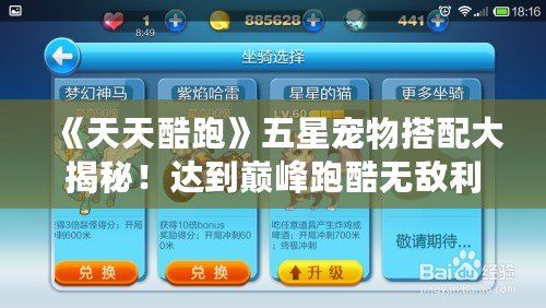 《天天酷跑》五星宠物搭配大揭秘！达到巅峰跑酷无敌利器！