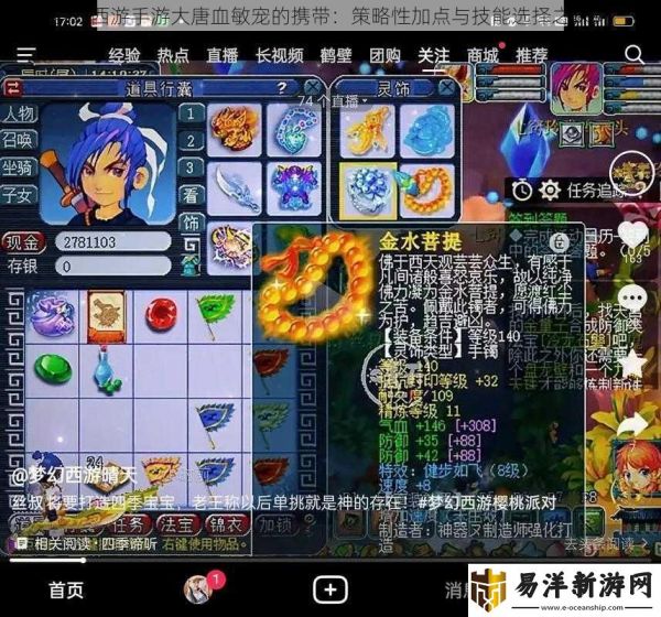 梦幻西游手游大唐血敏宠的携带