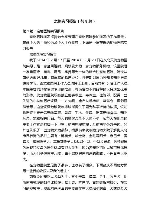 宠物实习报告（共8篇）