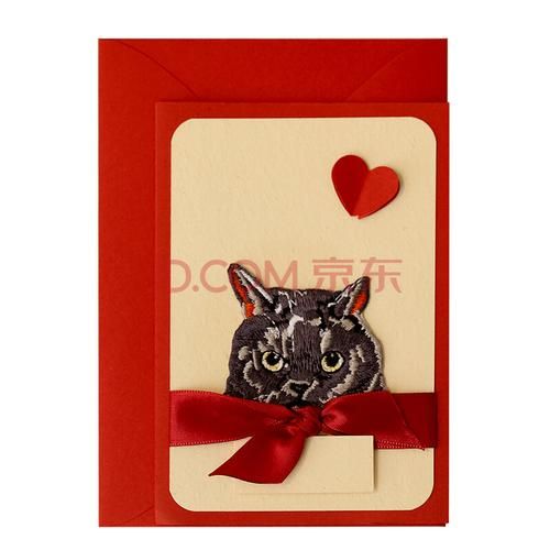 艾晴手贺猫咪刺绣贺卡铲屎官用品原创手工diy立体宠物店生日纪念日