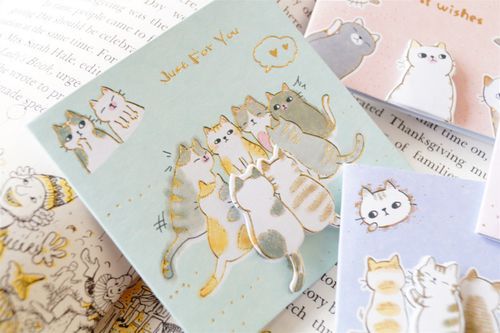 4枚入日系卖萌猫猫小卡片可爱烫金小猫心愿祝福卡贺卡