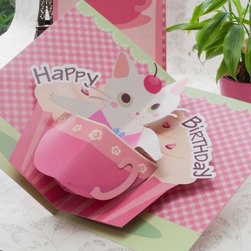 爱贺卡精美大3d立体音乐生日贺卡 卡通儿童动物猫咪高档手工卡片