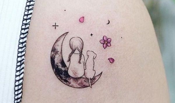 Tatuaje de perro y luna