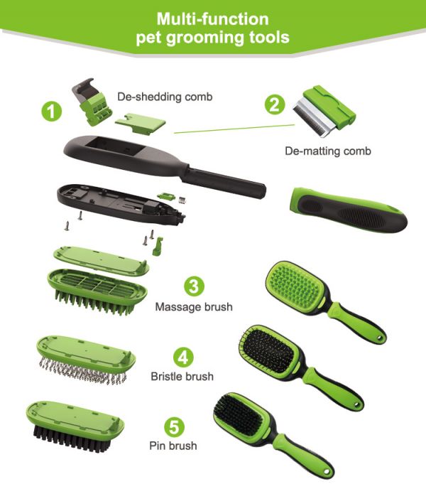Pet Hair Grooming Tool Double Sided Massage Deshedding Dematting Pin And Bristle Brush Comb Set For All Breeds Dogs Cats