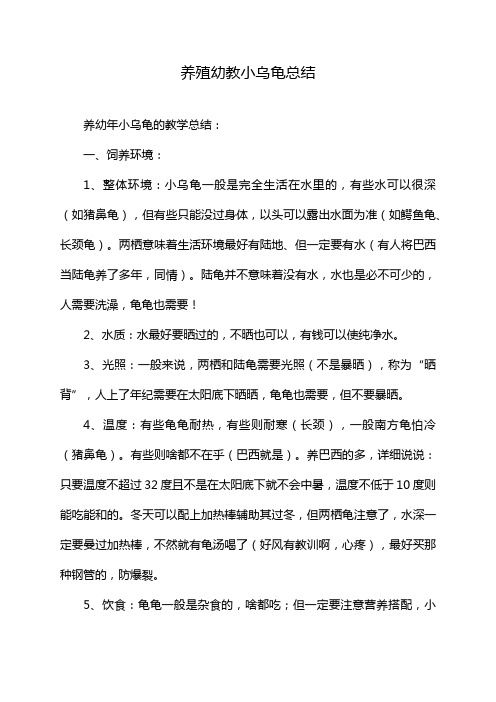养殖幼教小乌龟总结
