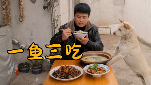 小伙子用一条黑鱼做三道菜，有点小丰盛！