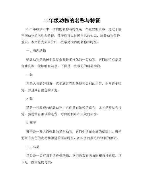 二年级动物的名称与特征