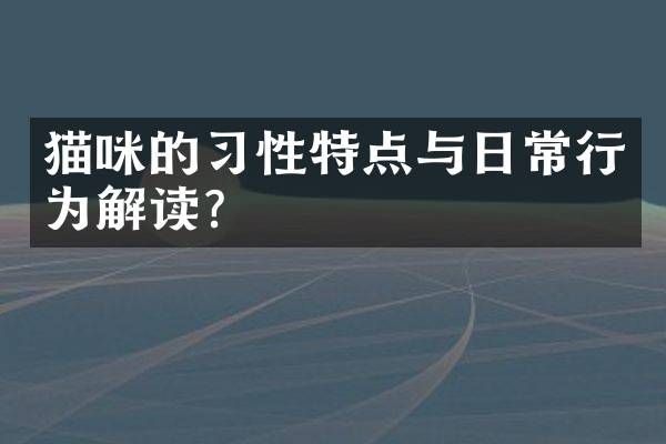 猫咪的习性特点与日常行为解读？