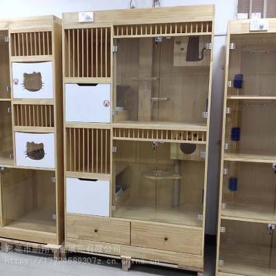 专业定制木质猫笼实木猫屋猫别墅猫舍宠物店展示柜