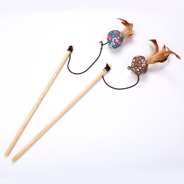 Funny Wooden Pet Cat Toys Interactive Cat Fishing Teasers Play Wand Feather Cat Toy