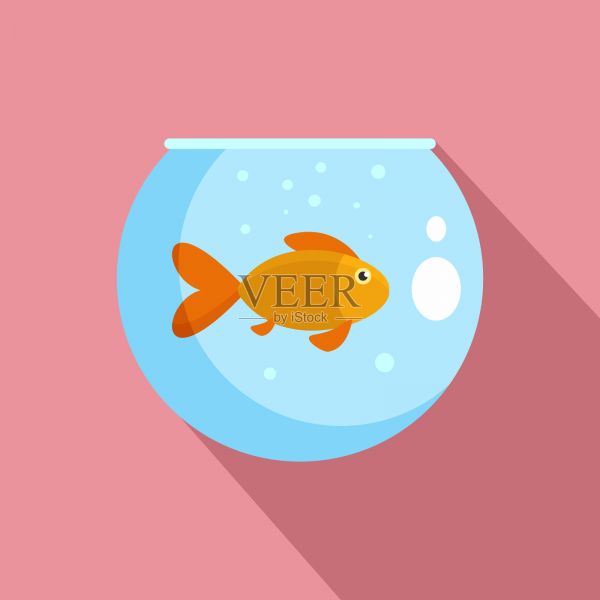 鱼在圆形水族馆图标扁平化风格插画图片素材