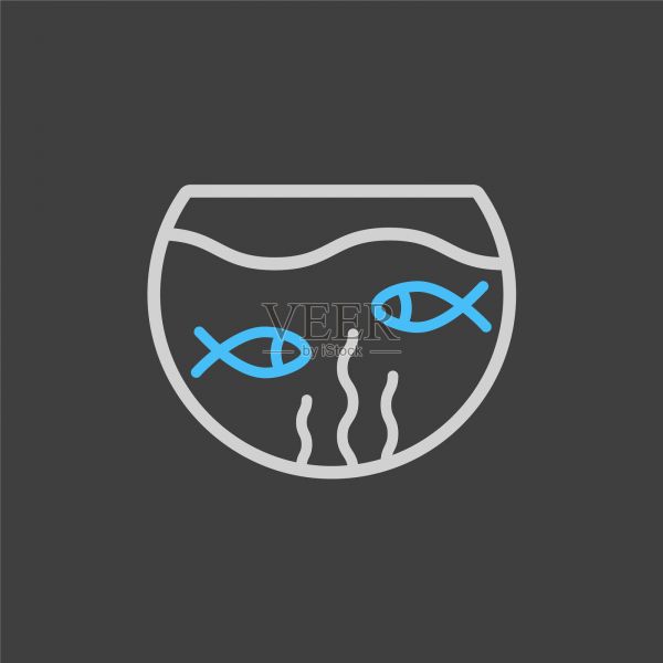 鱼类水族馆图标在黑暗的背景插画图片素材