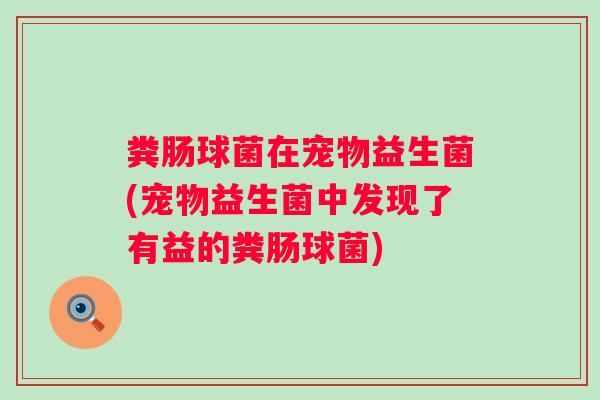 粪肠球菌在宠物益生菌(宠物益生菌中发现了有益的粪肠球菌)