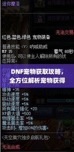 DNF宠物获取攻略，全方位解析宠物获得途径dnf宠物怎么得到宠物