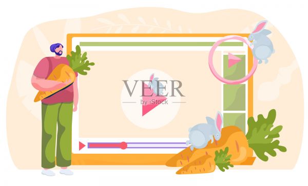 兽医博客，宠物护理，在家饲养和喂养兔子的视频，兔子的减肥食品插画图片素材