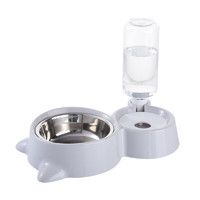 熹宠 狗碗双碗自动饮水食盆浮水碗不湿嘴喝水碗吃饭喝水一体狗狗猫咪碗猫咪用品喂食器 猫耳朵酷烟灰色自动饮水喂食器