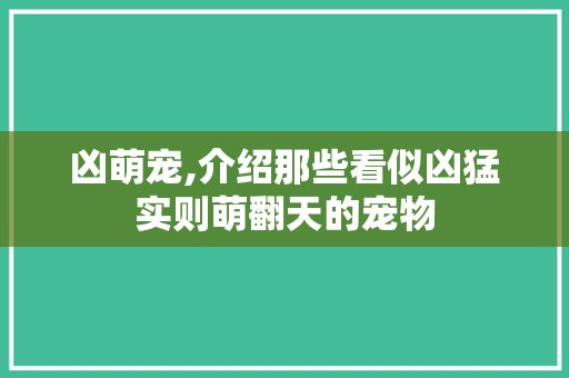凶萌宠,介绍那些看似凶猛实则萌翻天的宠物
