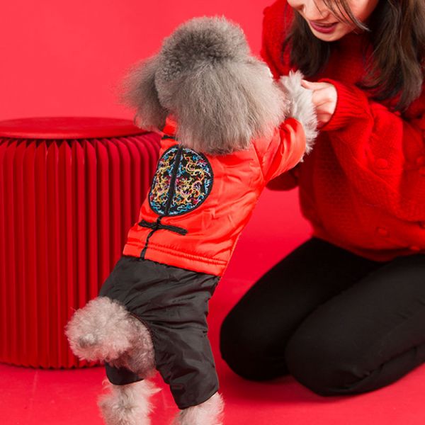 新年唐装狗狗衣服秋冬款泰迪比熊博美宠物小型犬四脚过年冬季棉衣