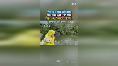 小宝宝不慎掉落水塘里，爸爸眼疾手快一把抓住，网友：对方撤回一个孩儿