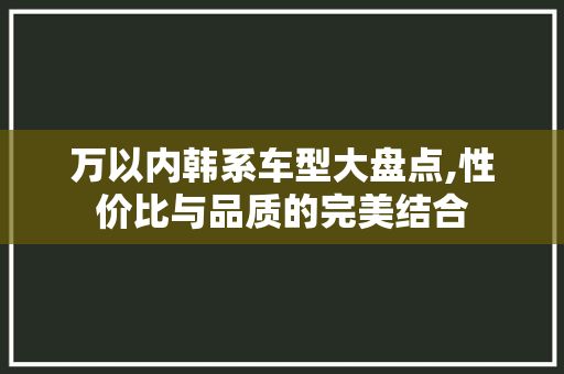 万以内韩系车型大盘点,性价比与品质的完美结合