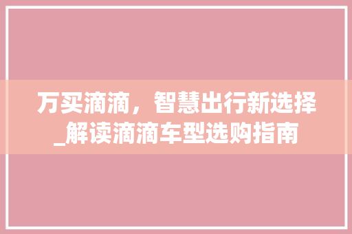 万买滴滴,智慧出行新选择_解读滴滴车型选购指南