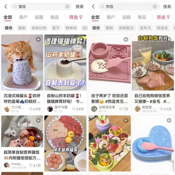 小红书上的“猫饭”和“狗饭”